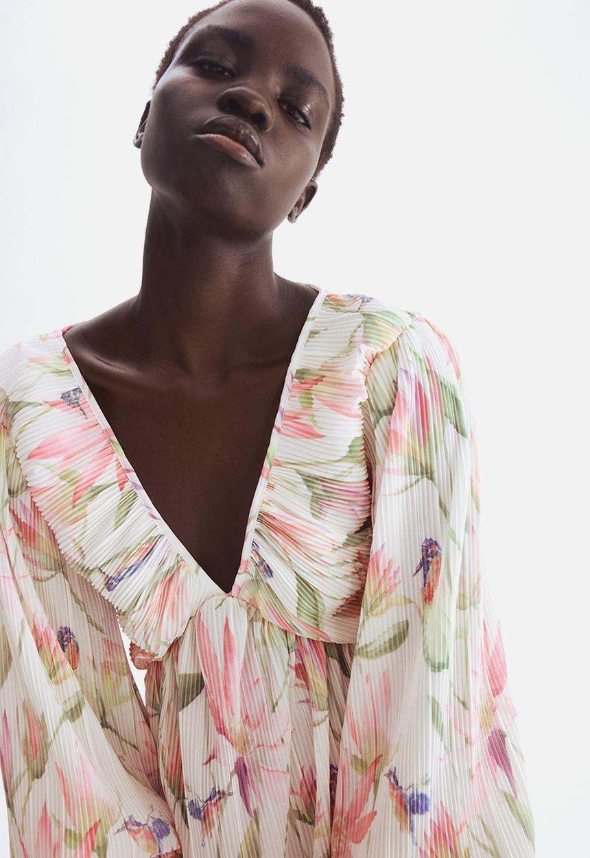 H&M - Plissé dress - cream floral