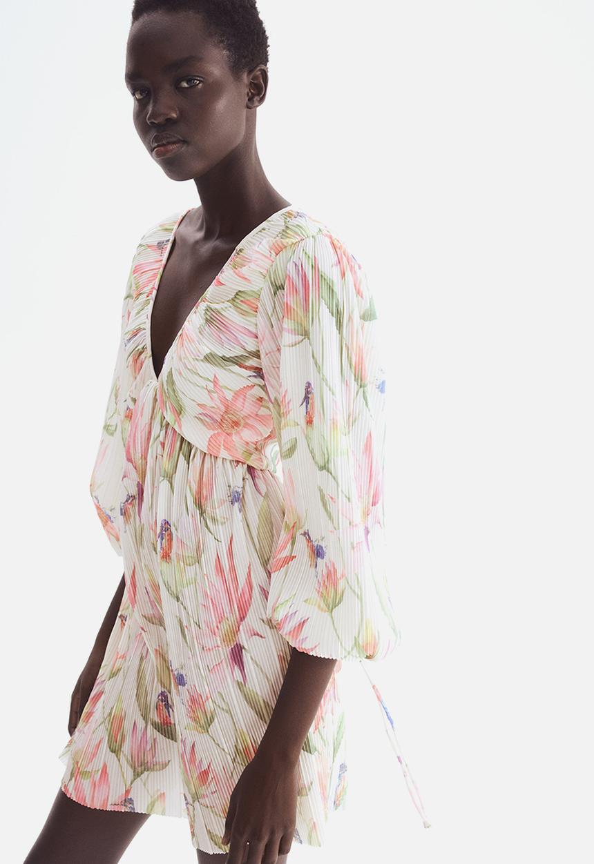 H&M - Plissé dress - cream floral
