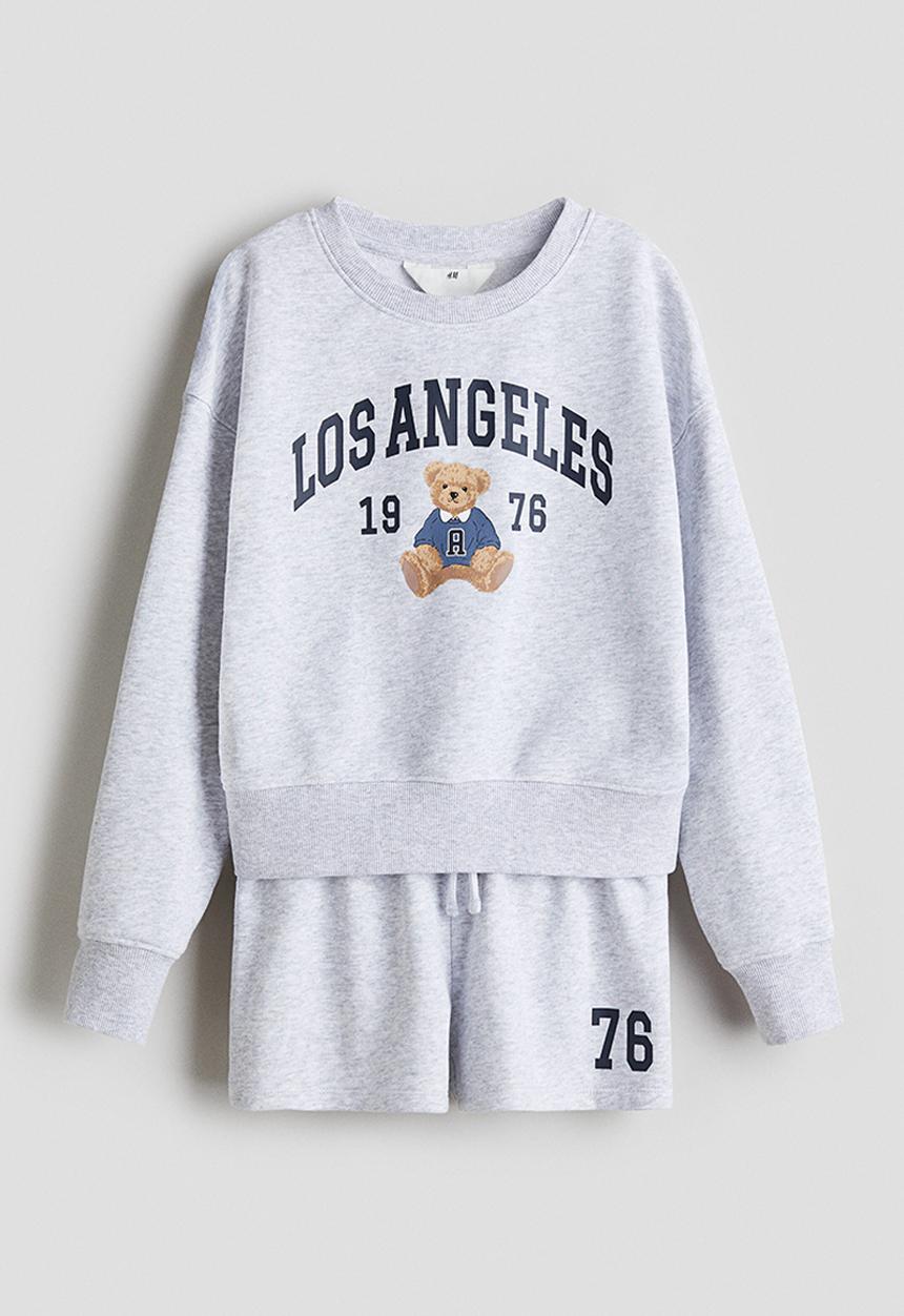 H&M - 2-piece sweatshirt set - light grey marl/los angeles