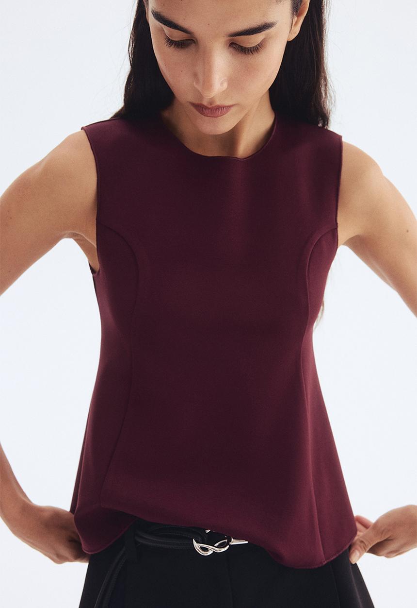 H&M - Interlock peplum vest top - burgundy