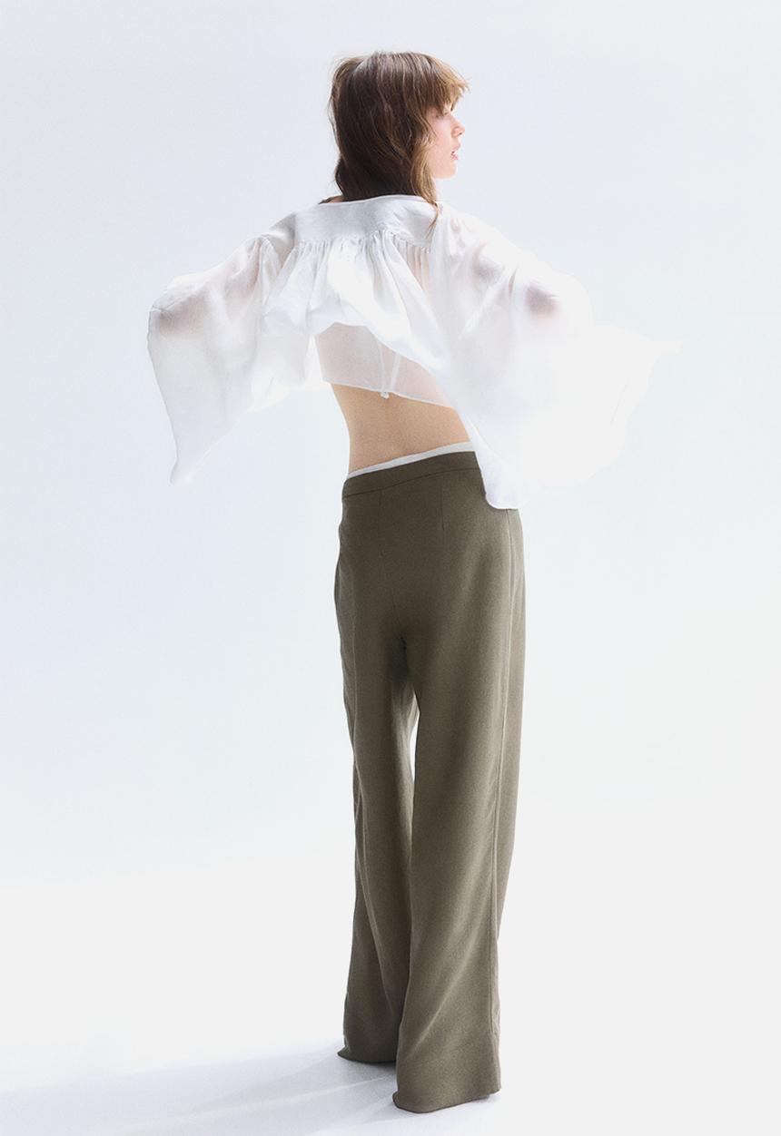 H&M - Linen-blend trousers - dark khaki green