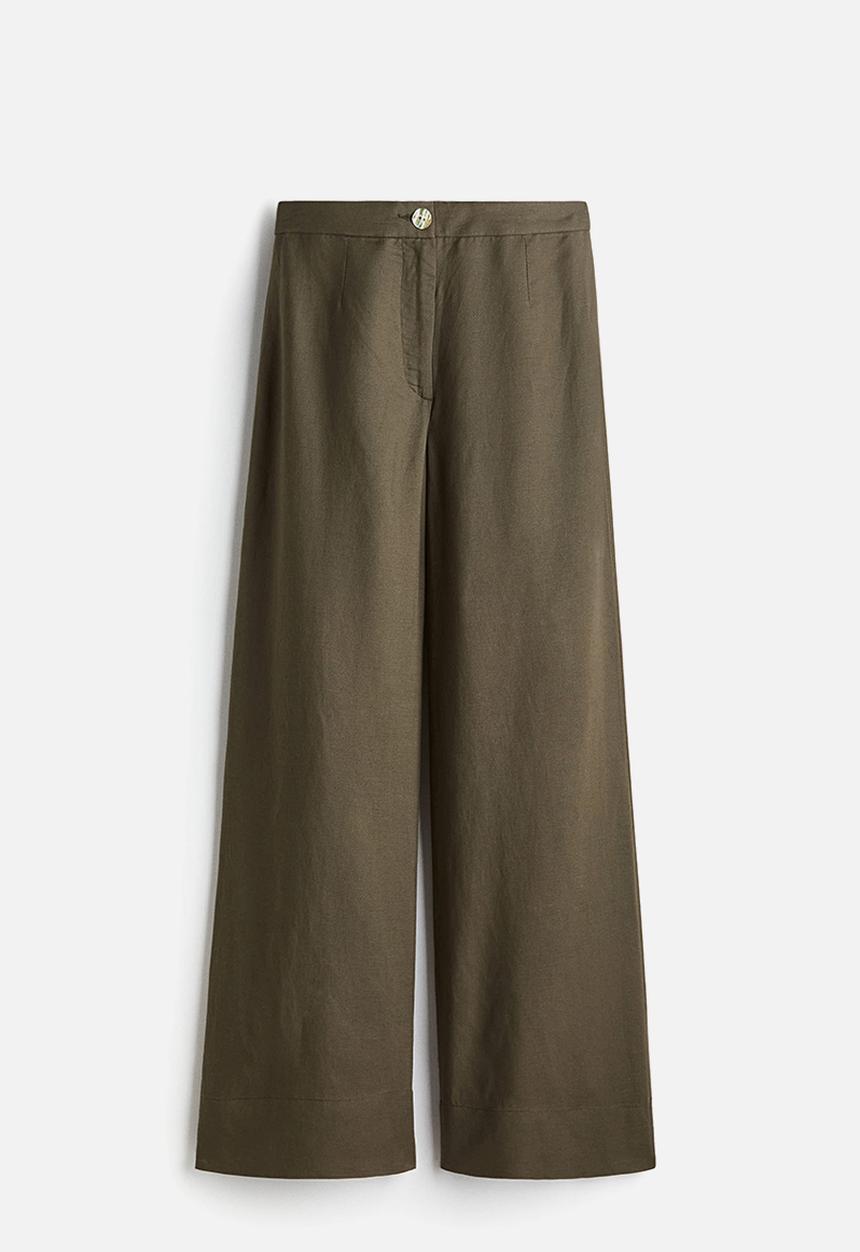 H&M - Linen-blend trousers - dark khaki green
