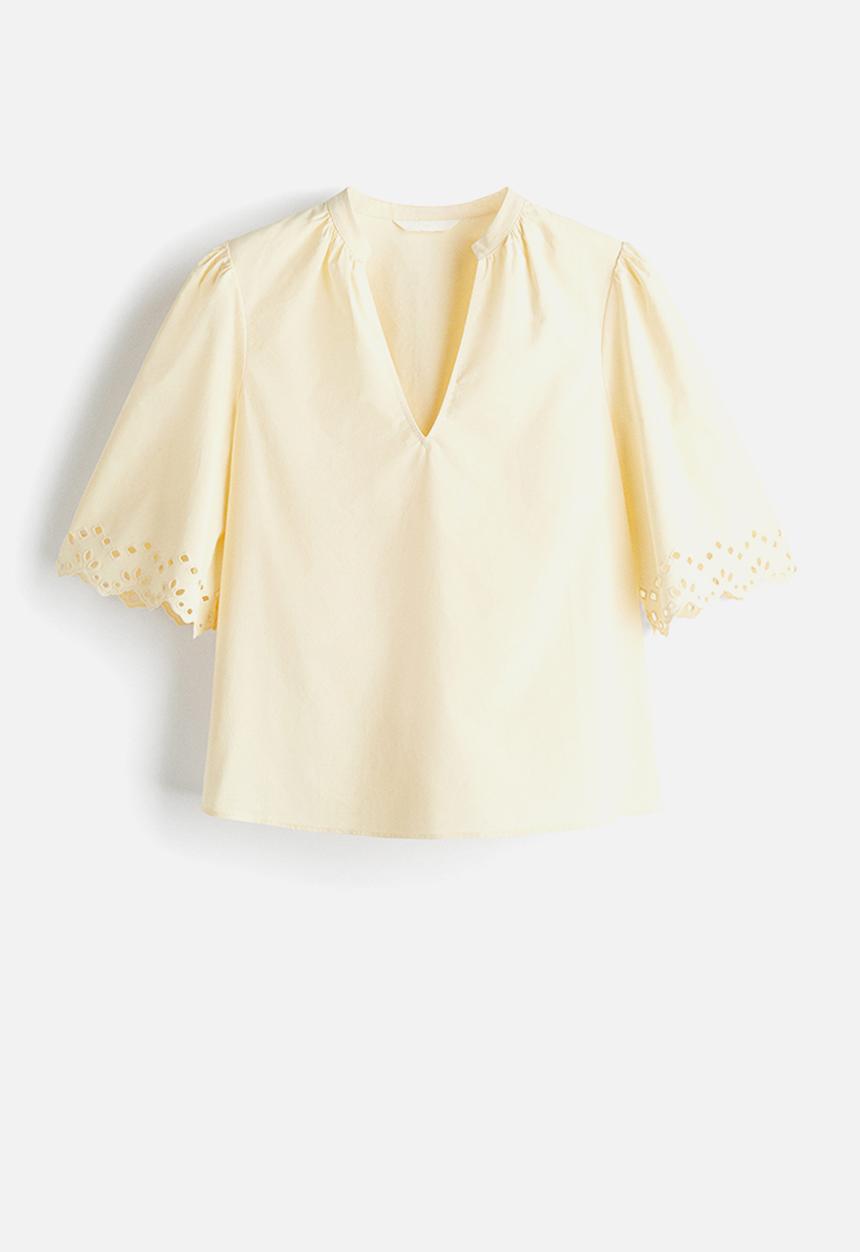 H&M - Broderie anglaise cotton blouse - light yellow