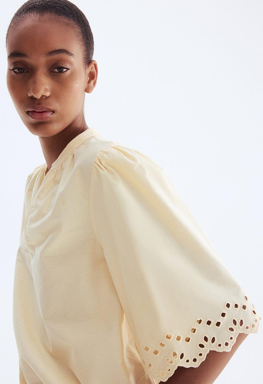 H&M - Broderie anglaise cotton blouse - light yellow