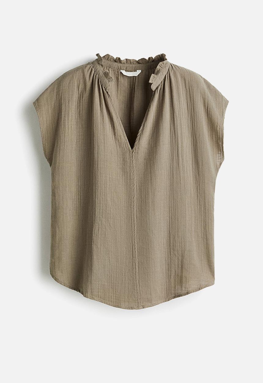 H&M - Cotton muslin blouse - khaki green