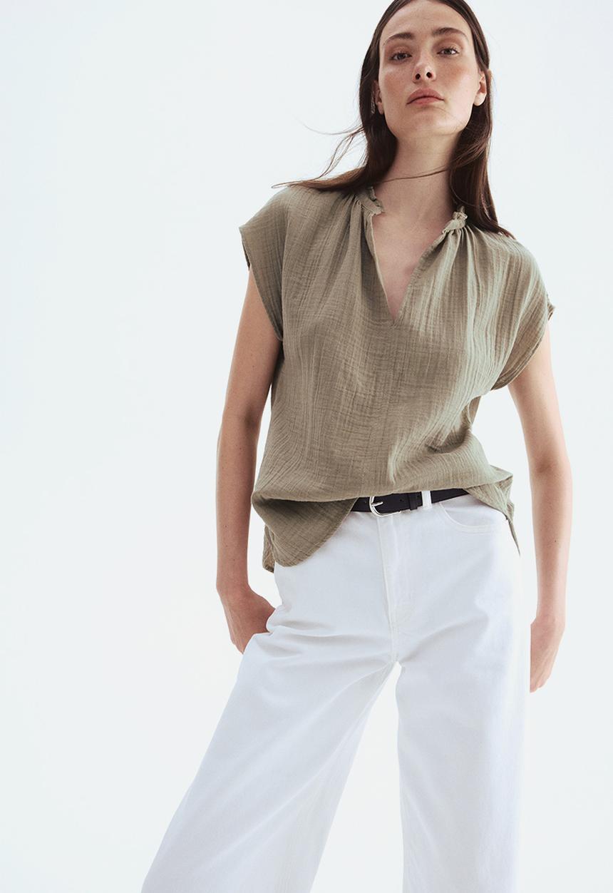 H&M - Cotton muslin blouse - khaki green