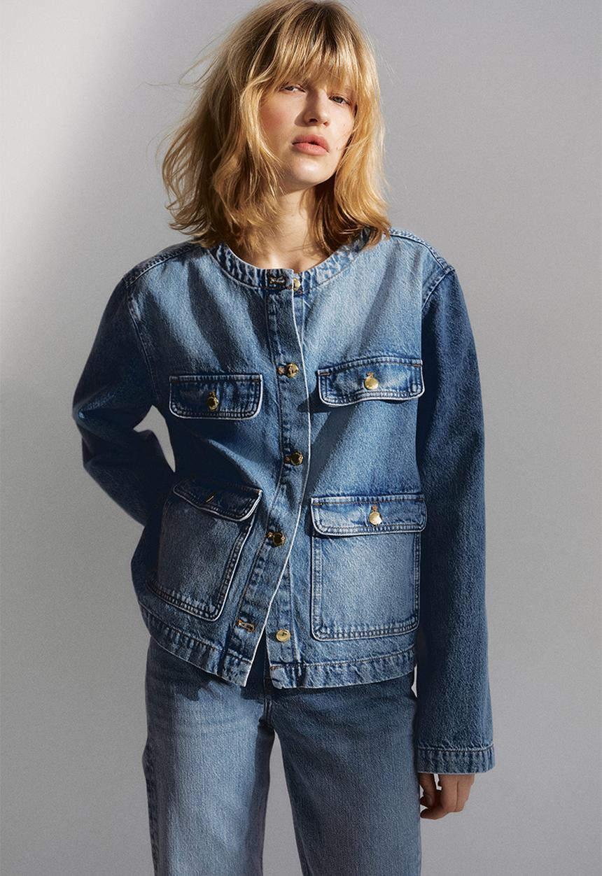 H&M - Collarless denim jacket - denim blue