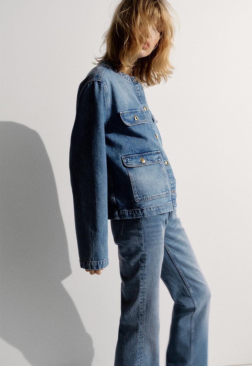 H&M - Collarless denim jacket - denim blue
