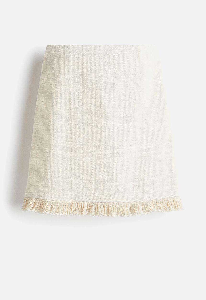 H&M - Fringed bouclé skirt - cream