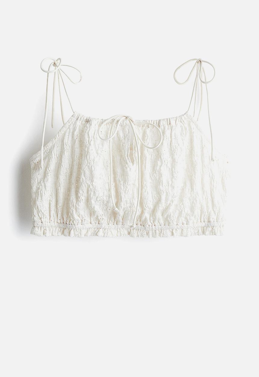 H&M - Tie-top lace-look crop top - white