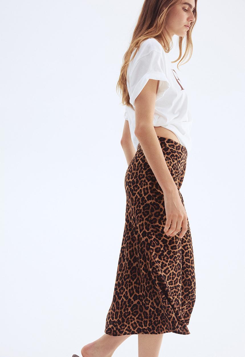 H&M - Flared slip skirt - dark beige leopard print