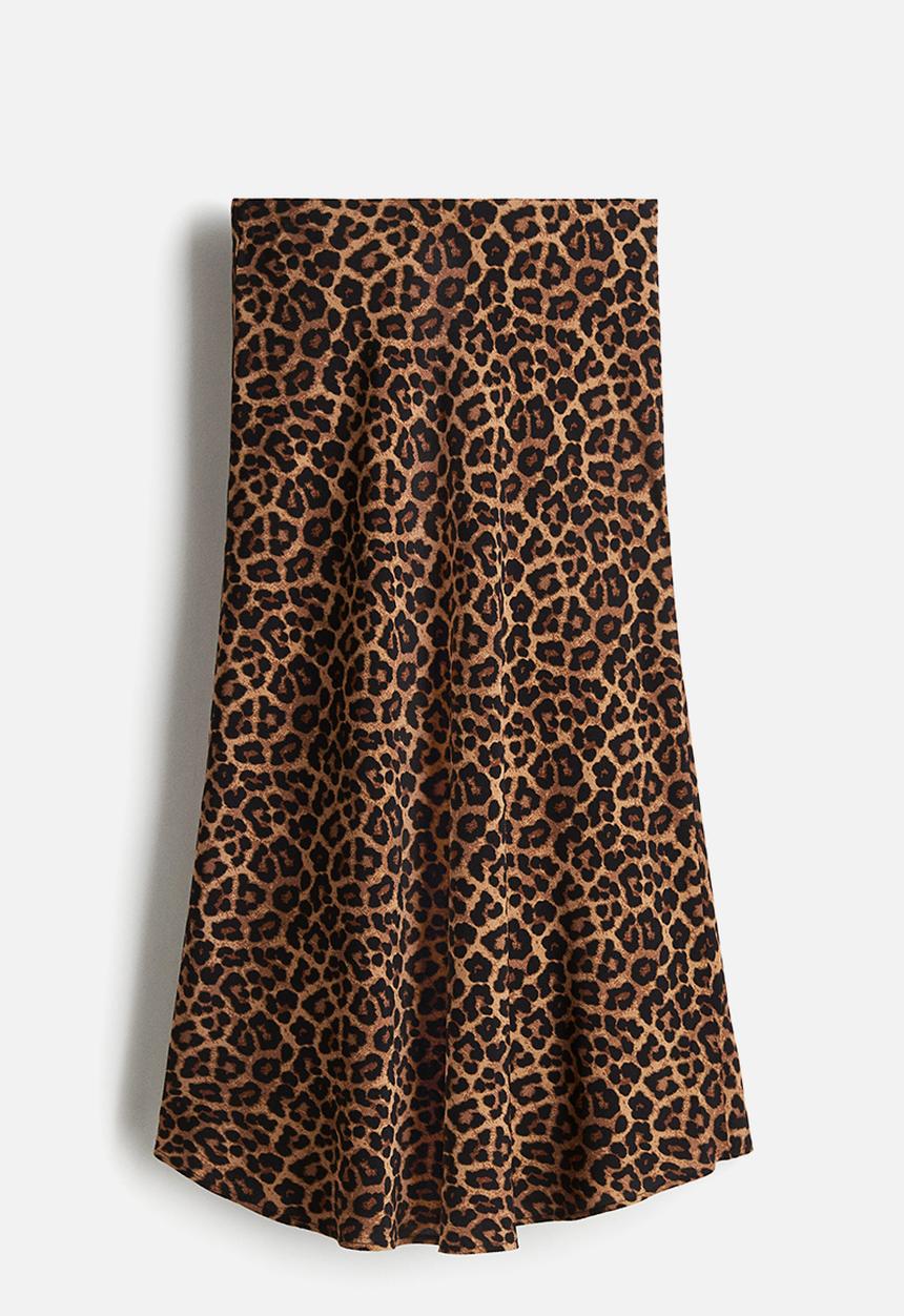 H&M - Flared slip skirt - dark beige leopard print