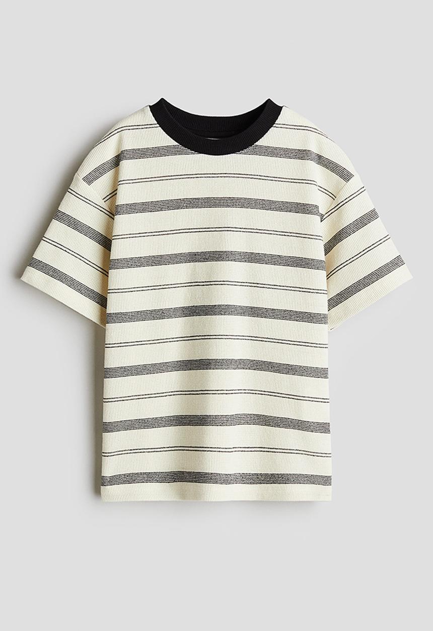 H&M - Loose-fit jacquard T-shirt - light yellow/striped