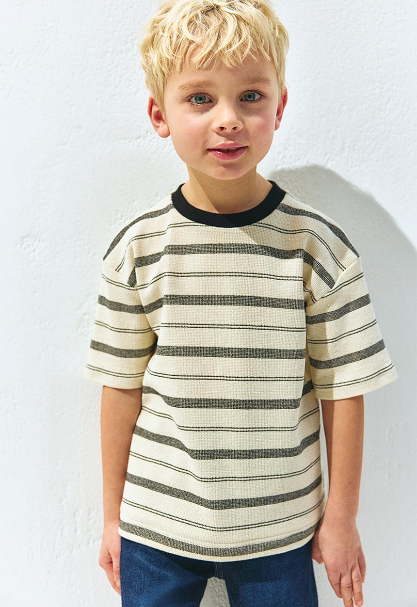 H&M - Loose-fit jacquard T-shirt - light yellow/striped