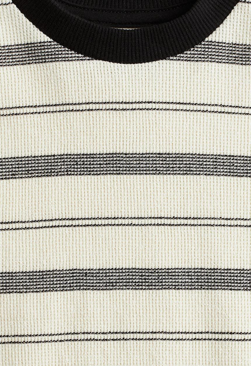 H&M - Loose-fit jacquard T-shirt - light yellow/striped