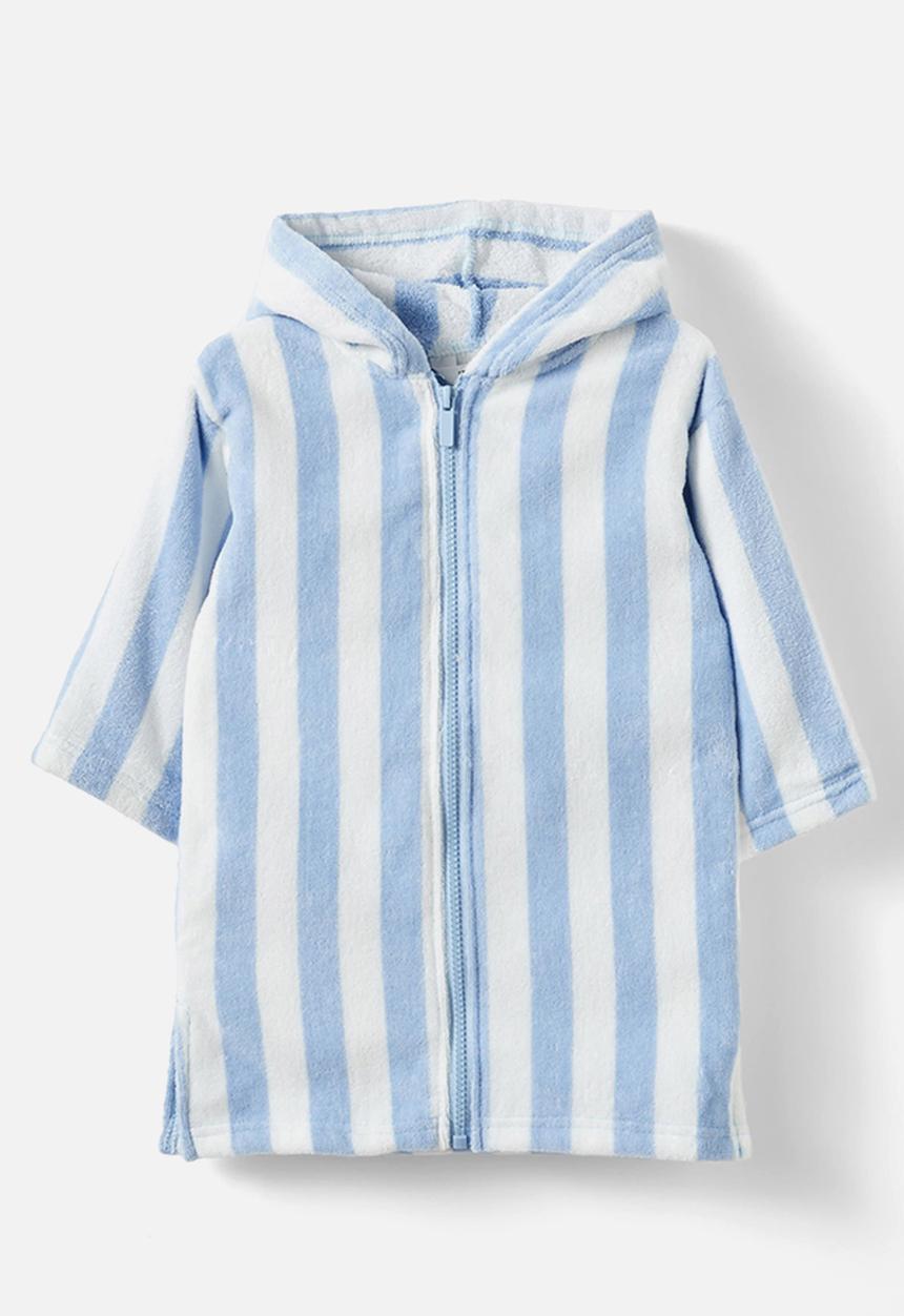 Cotton On - BABY ZIP THROUGH HOODED TOWEL -Dawn blue/bold stripe