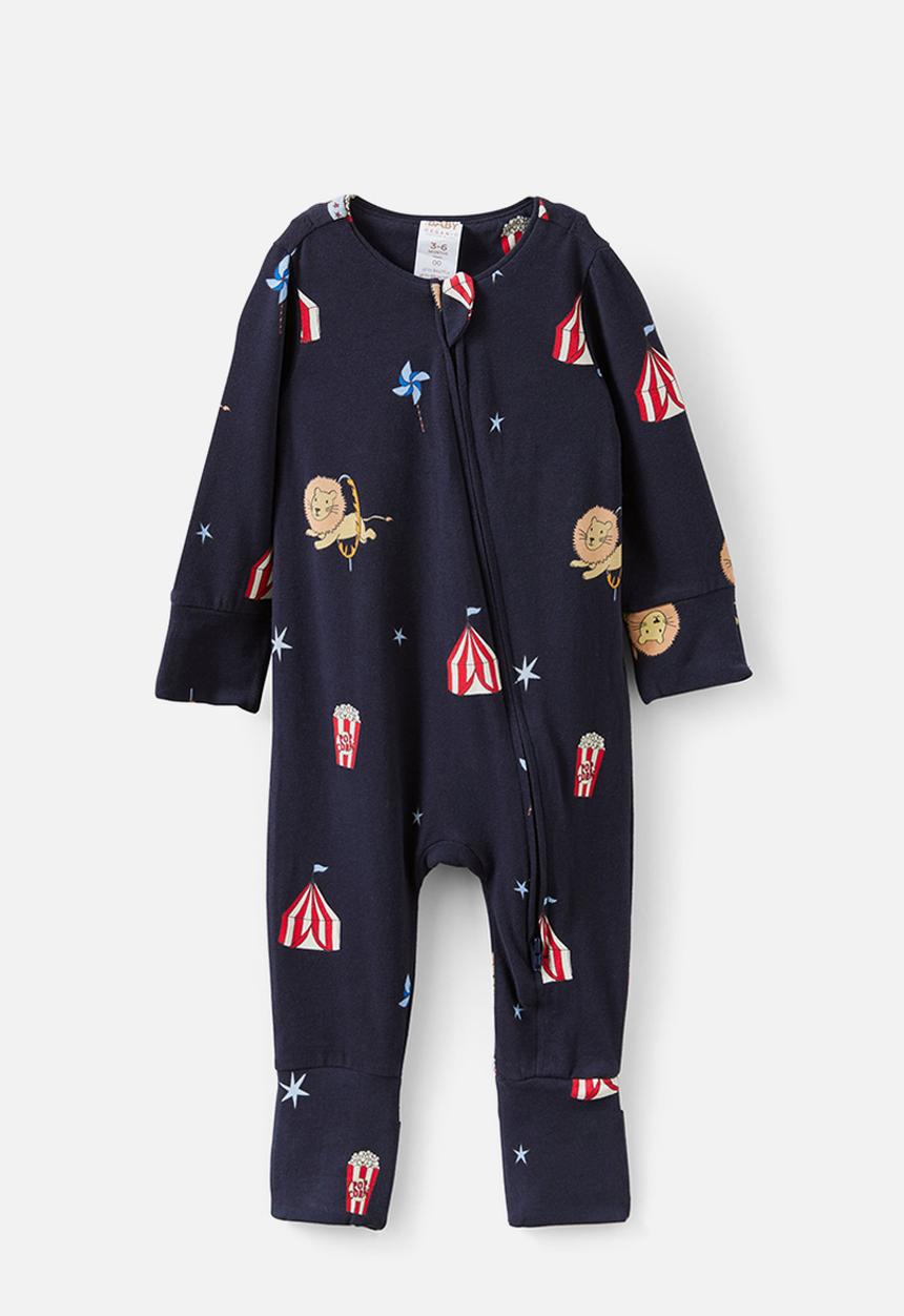 Cotton On - The long sleeve zip romper - navy ink/carnival friends