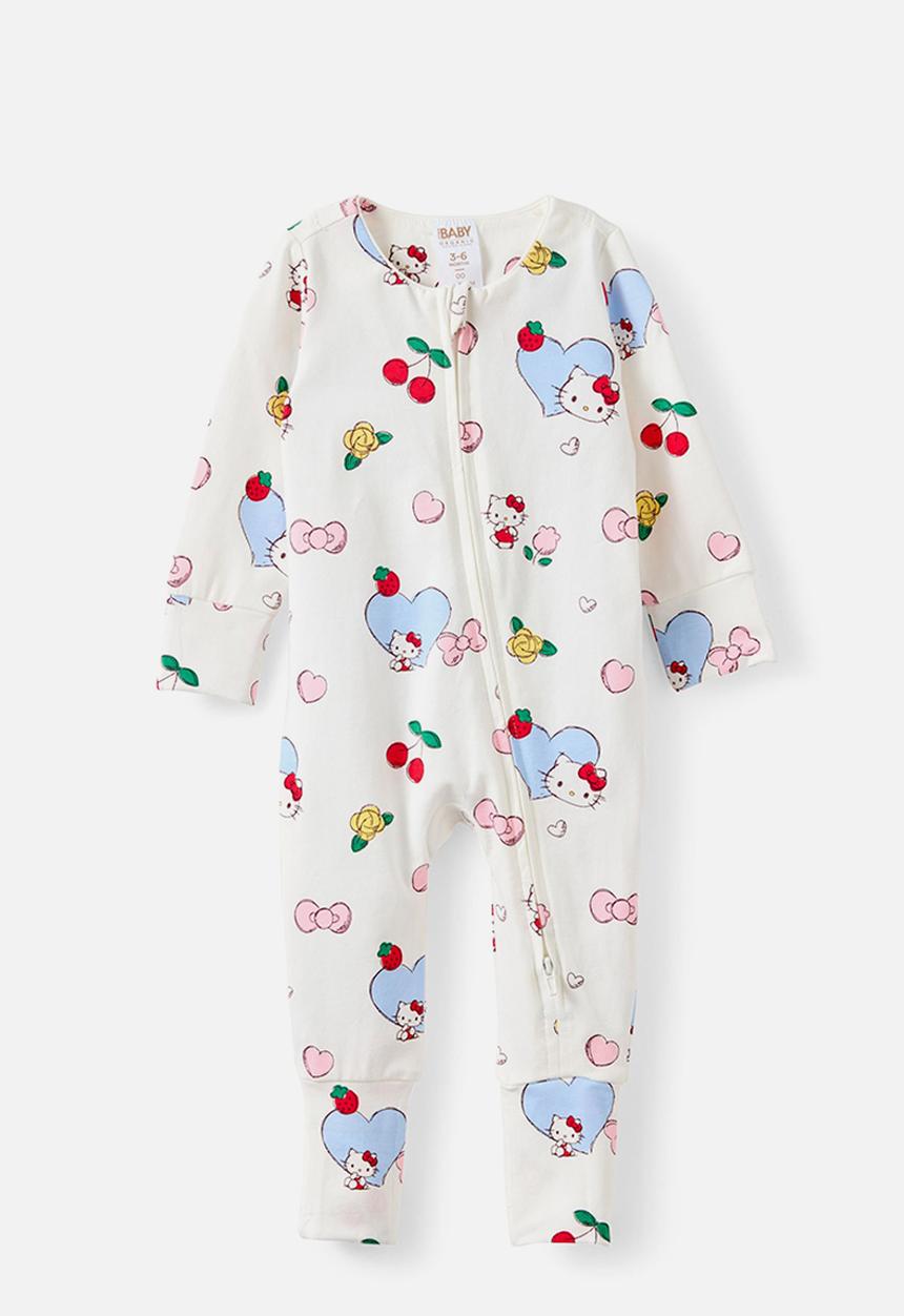 Cotton On - The Long Sleeve Zip Romper License - Lcn San Vanilla/Hello Kitty Hearts