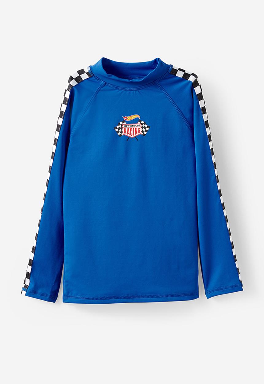 Cotton On - License Flynn Long Sleeve Raglan Rash Vest - Lcn Harbour Blue / Hot Wheels