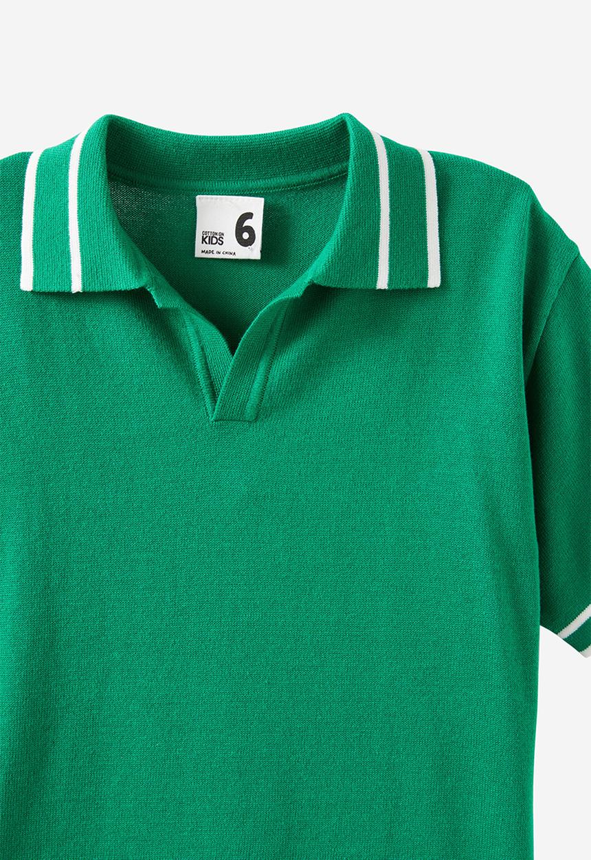Cotton On - Open Neck Polo - Deep Mint/Vanilla