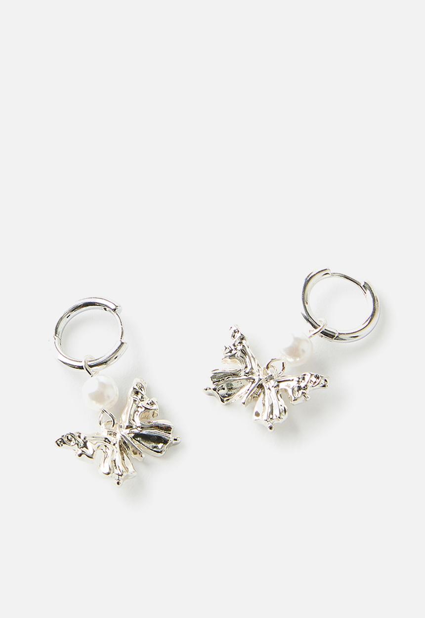 Rubi - Pearl butterfly hoop earring-up silver pearl butterfly