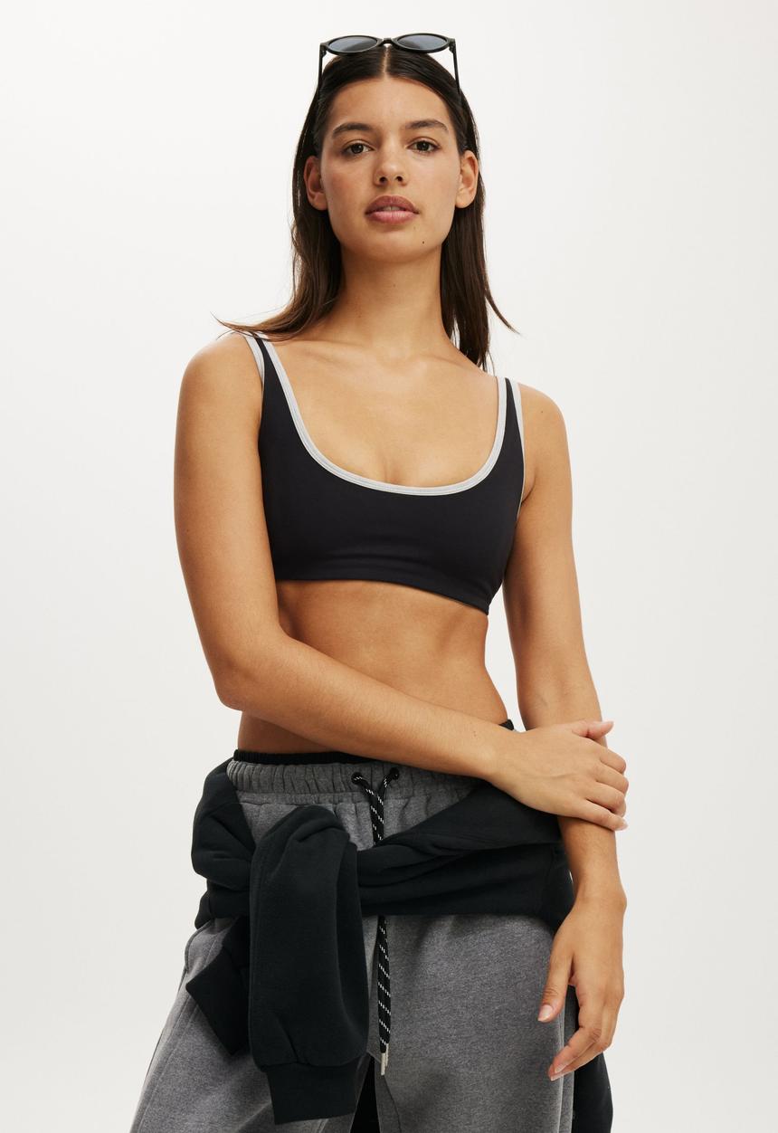 Cotton On - Ultra Soft Low Back Crop - Black/Grey Marle
