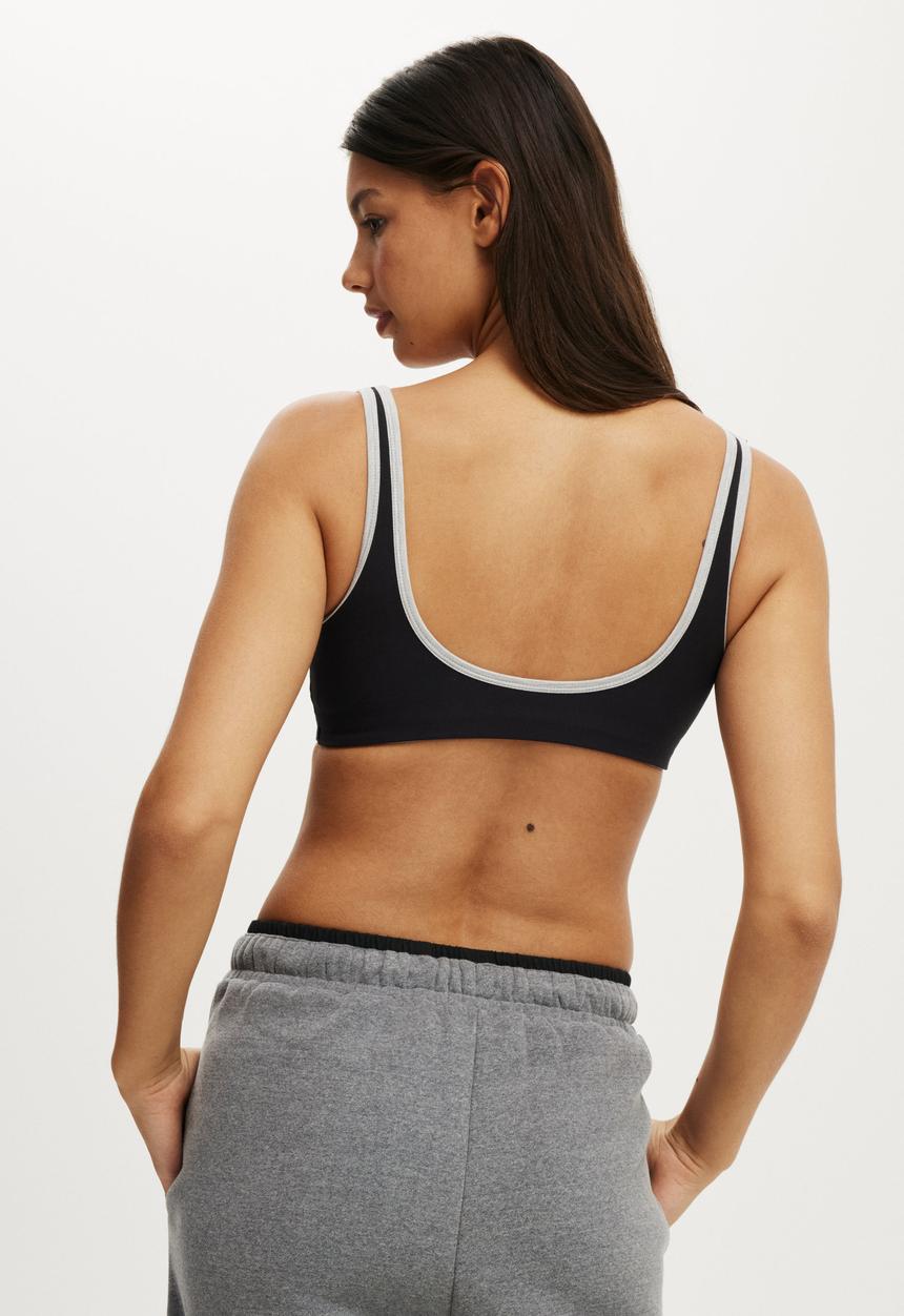Cotton On - Ultra Soft Low Back Crop - Black/Grey Marle