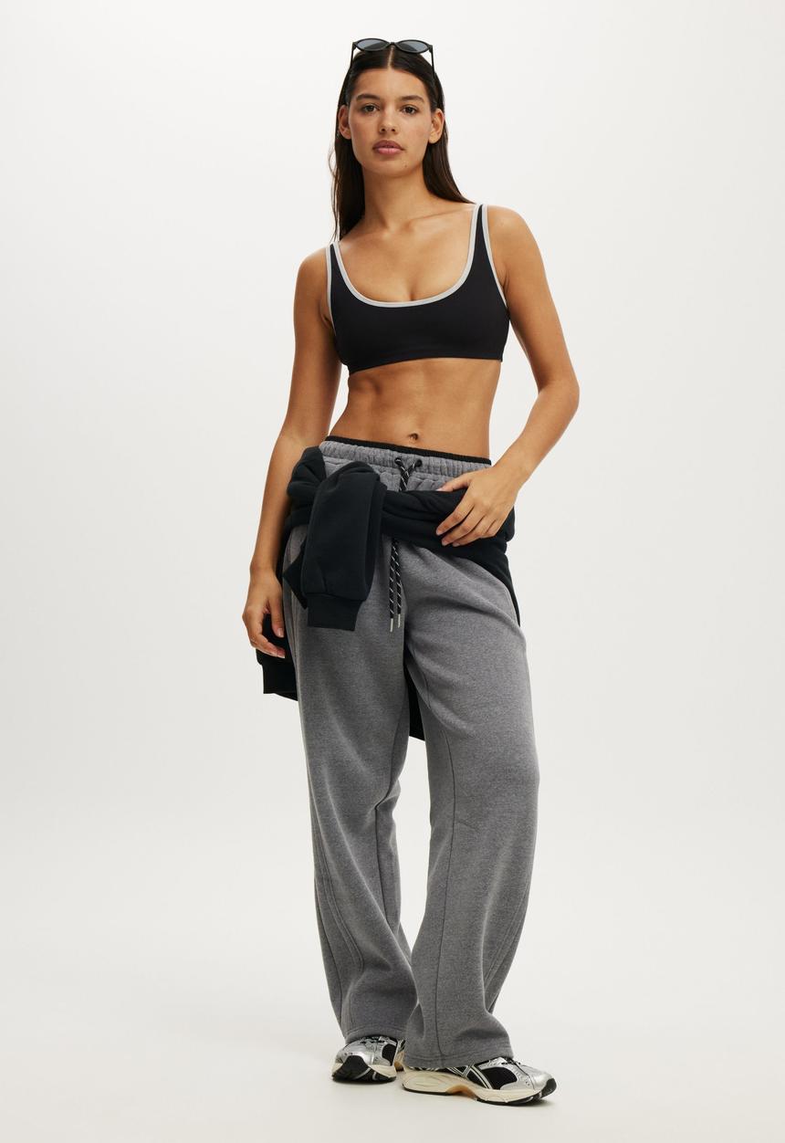Cotton On - Ultra Soft Low Back Crop - Black/Grey Marle