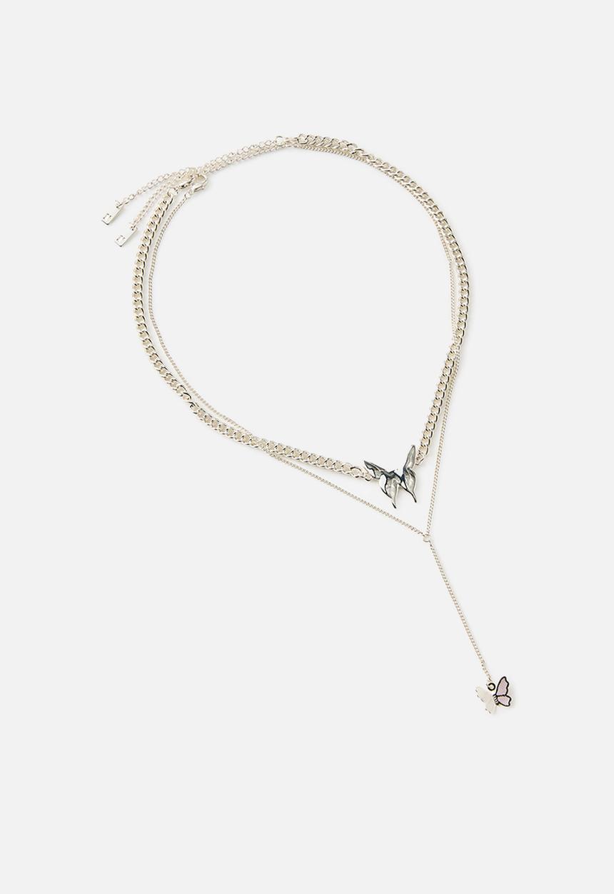 Rubi - Double butterfly pendant necklace- silver