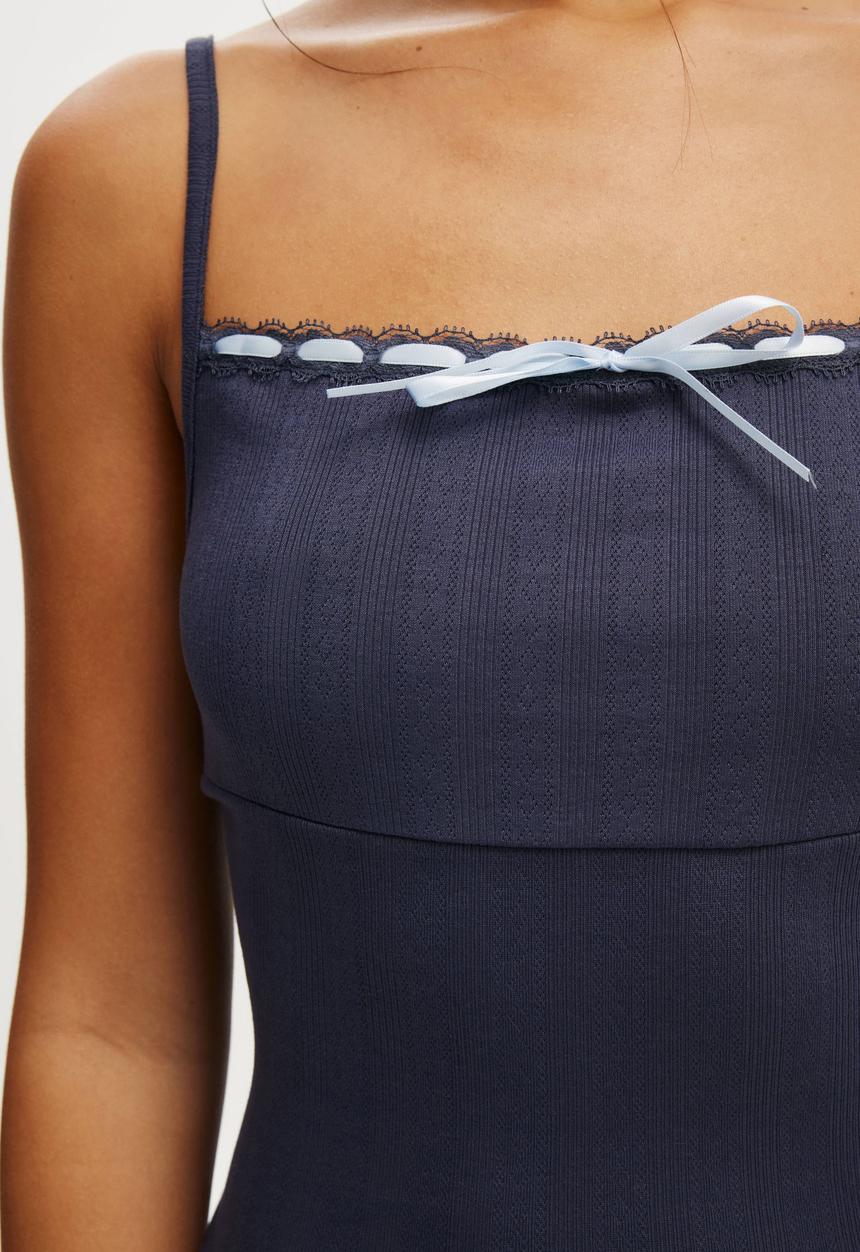 Cotton On - Pointelle square neck cami - steely blue/violet blue
