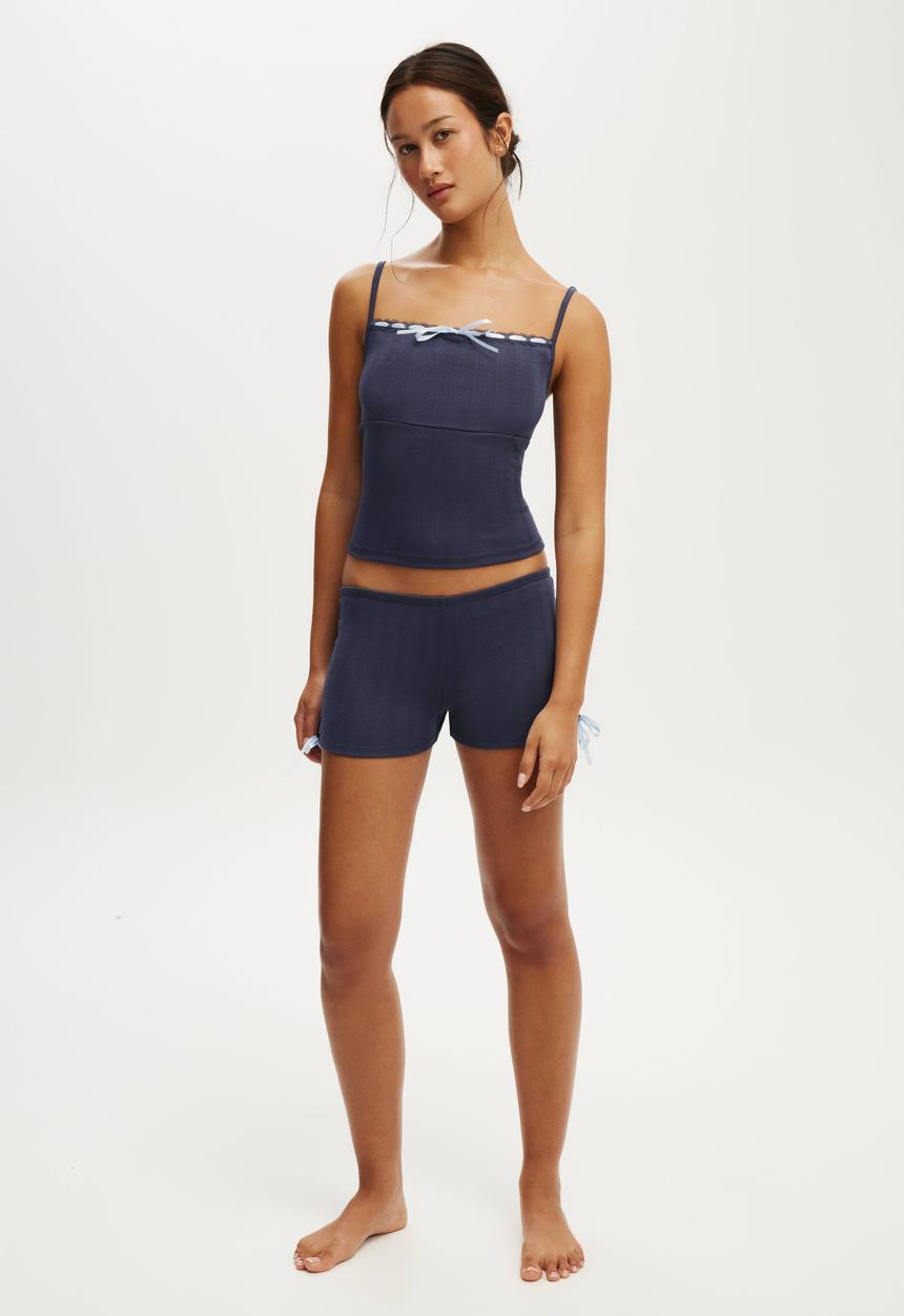 Cotton On - Pointelle square neck cami - steely blue/violet blue
