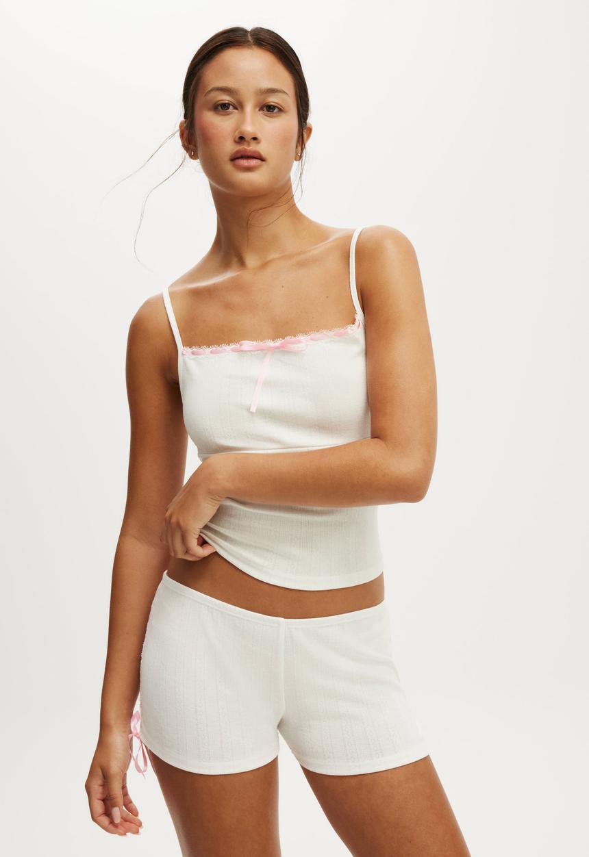 Cotton On - Pointelle square neck cami - coconut milk/ blushing bride