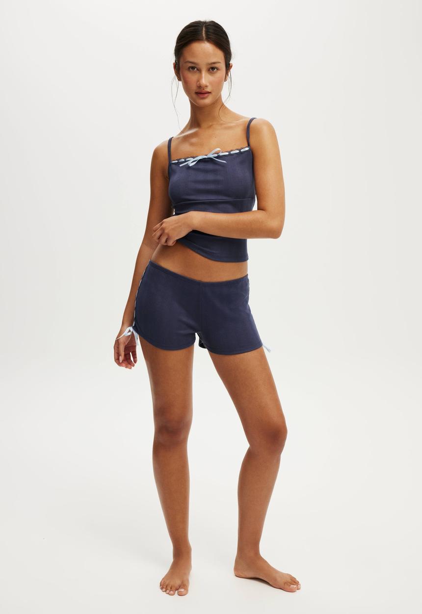 Cotton On - Pointelle ruched boyshort - steely blue/violet blue
