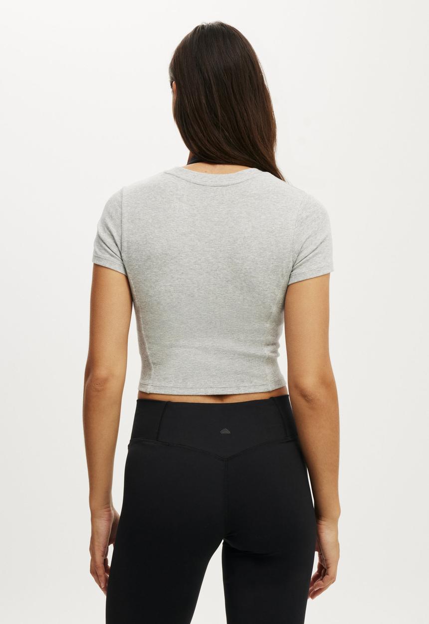 Cotton On - Active Rib Contour Tee - Light Grey Marle