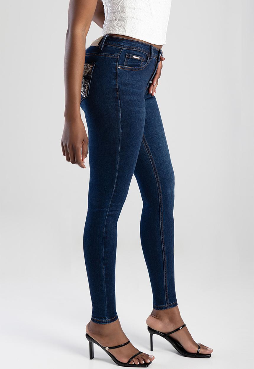 SISSY BOY - Mid Waist Skinny With Full Pocket Embroidery  - Dark Vintage