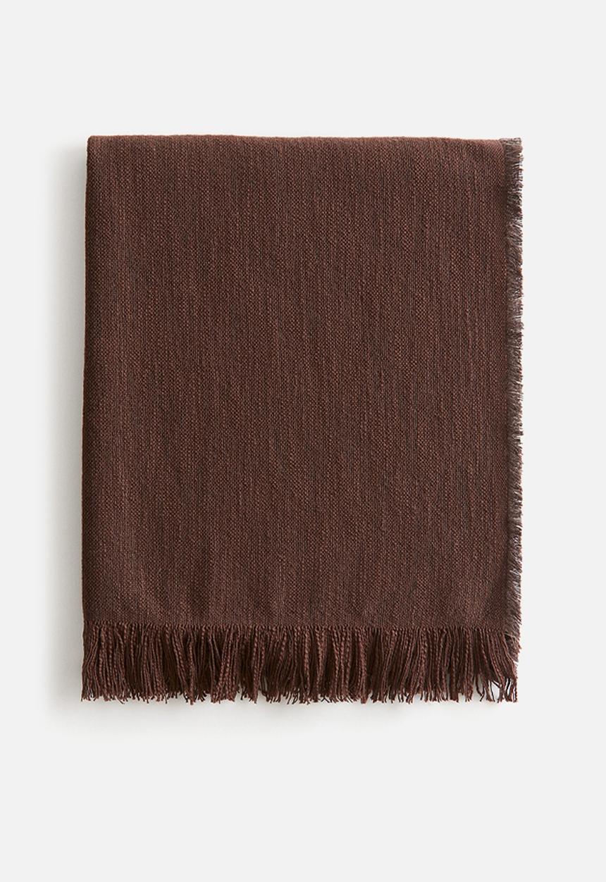H&M - Fringed slub-weave blanket - dark brown