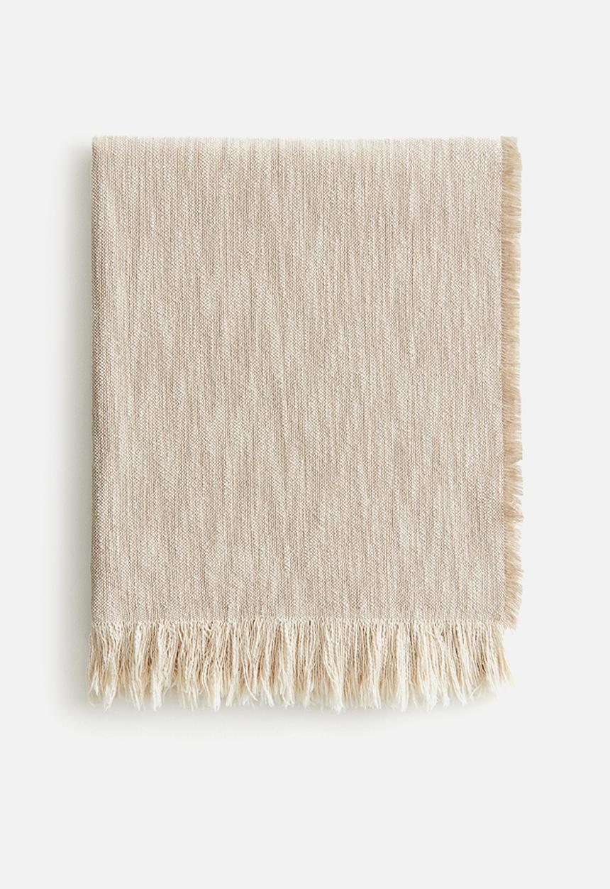 H&M - Fringed slub-weave blanket - beige