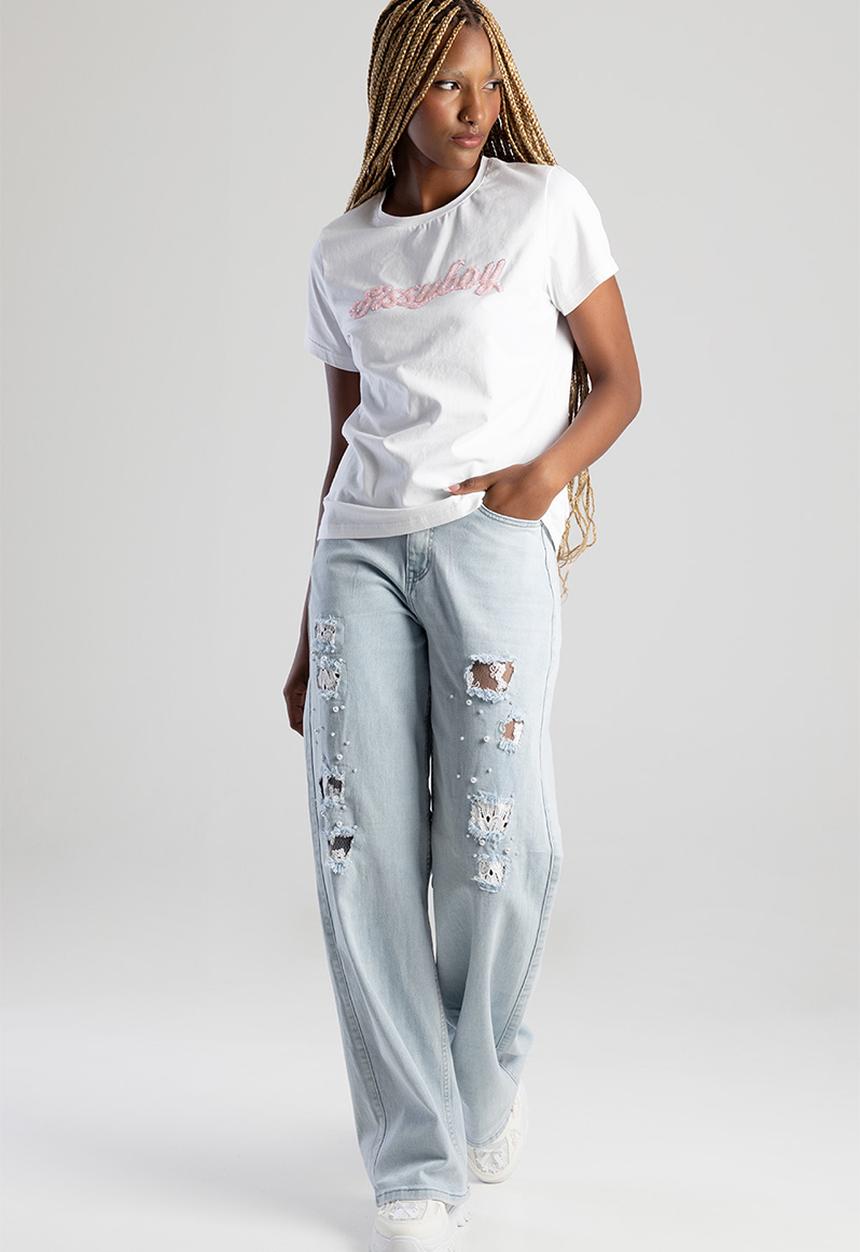 SISSY BOY - Living For This Regular Tshirt With Pink Beaded Logo - White