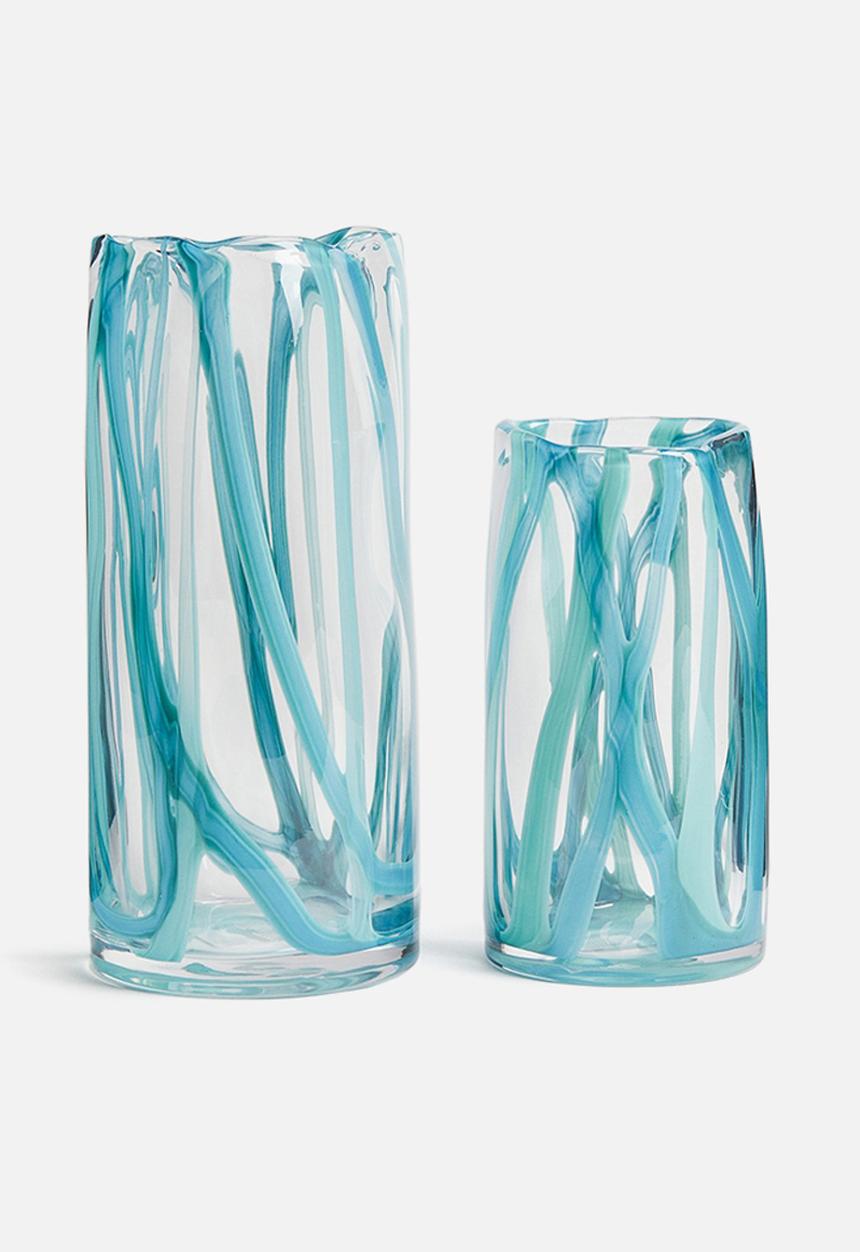 H&M - Large glass vase - turquoise/patterned
