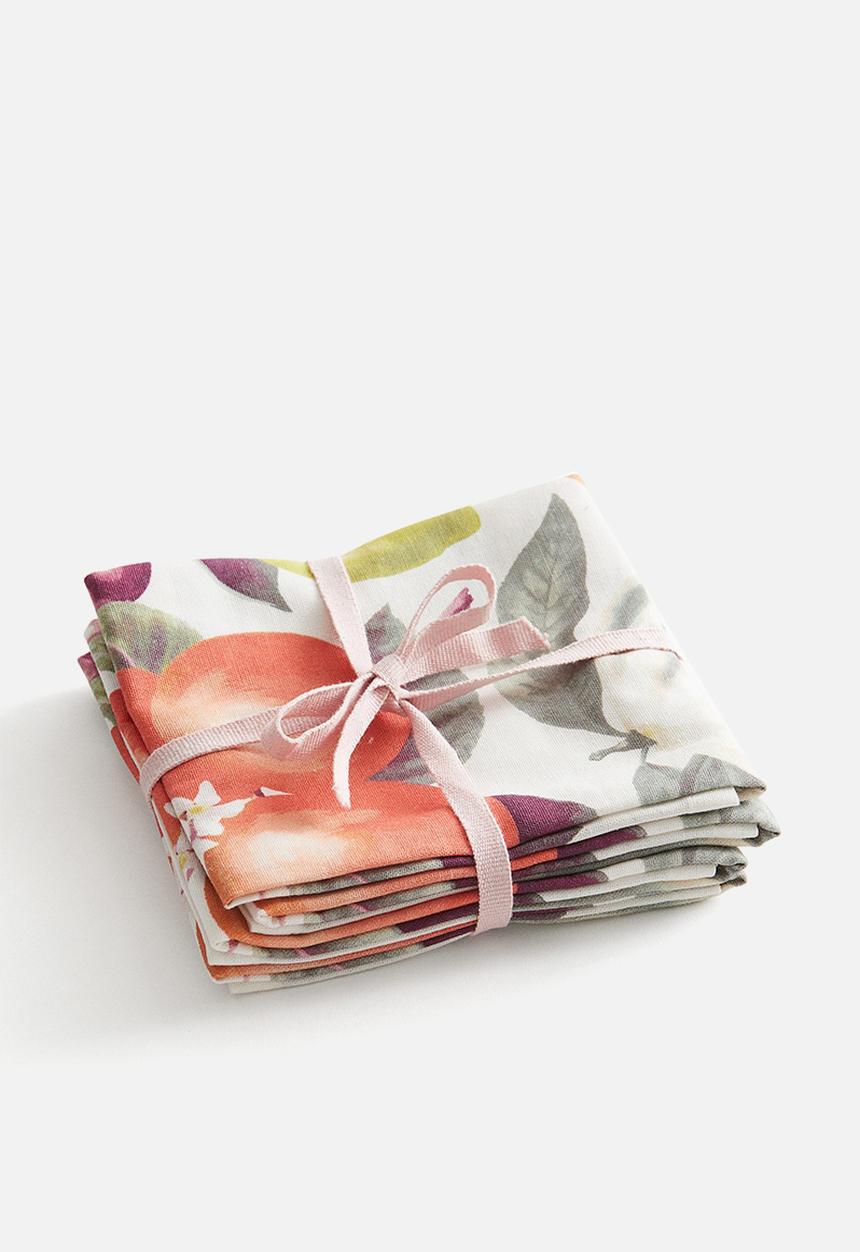 H&M - 4-pack napkins - white/fruits