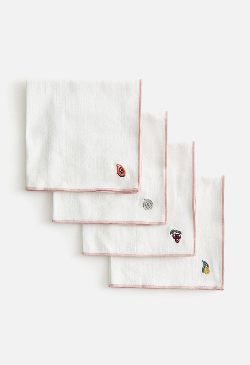 H&M - 4-pack embroidered napkins - white/fruits
