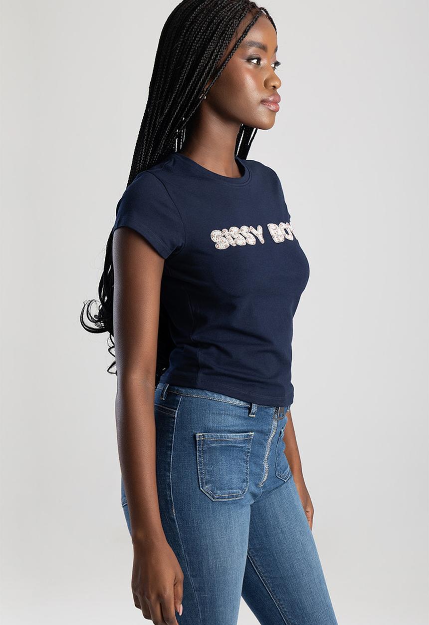 SISSY BOY - Wild Hearts Baby Tshirt With Pink And Pearl Transfer - Navy