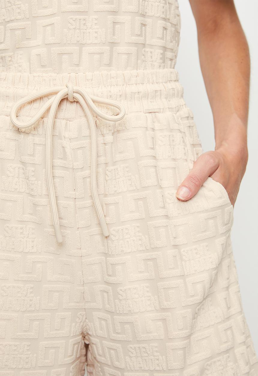Steve Madden - Ladies bella embossed logo jogger shorts - stone