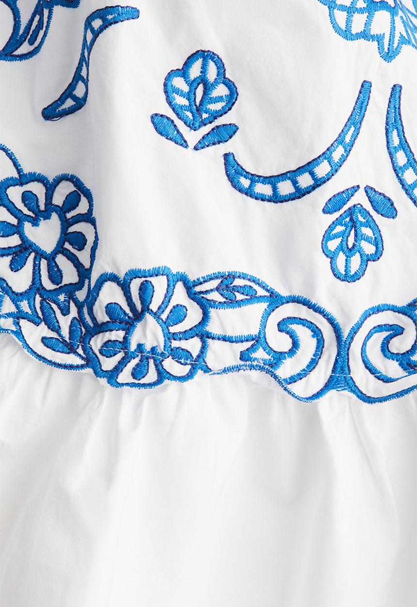 H&M - Embroidered strappy top - white/blue patterned