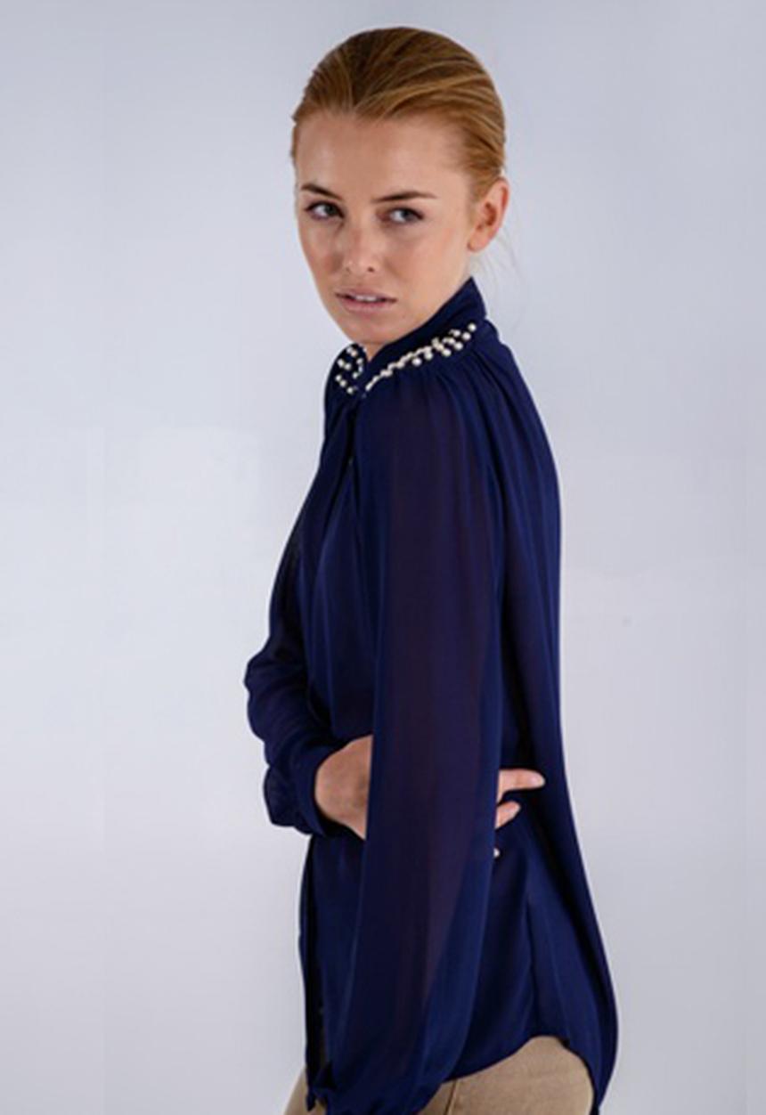Jane Sews - Libby Pearl Embellished Blouse – Blue