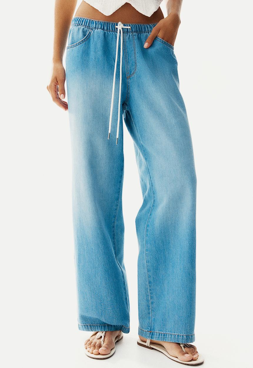 H&M - Denim drawstring trousers - light denim blue 