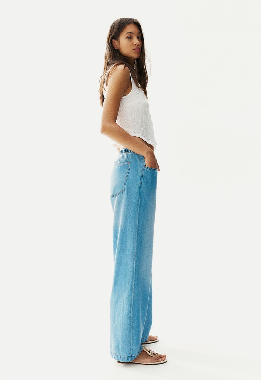 H&M - Denim drawstring trousers - light denim blue 