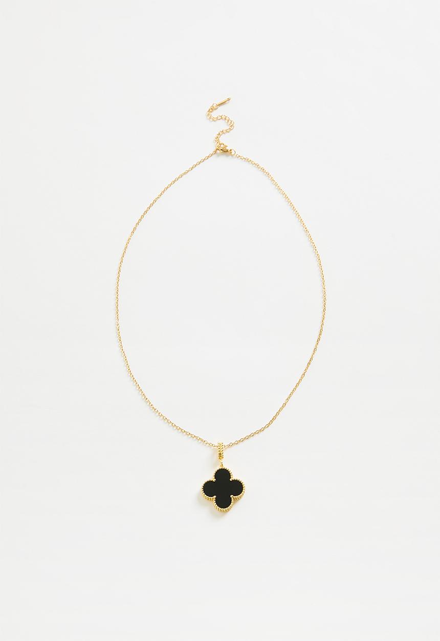 Zoe on Trend - Stylish Clover Necklace- Gold & Black