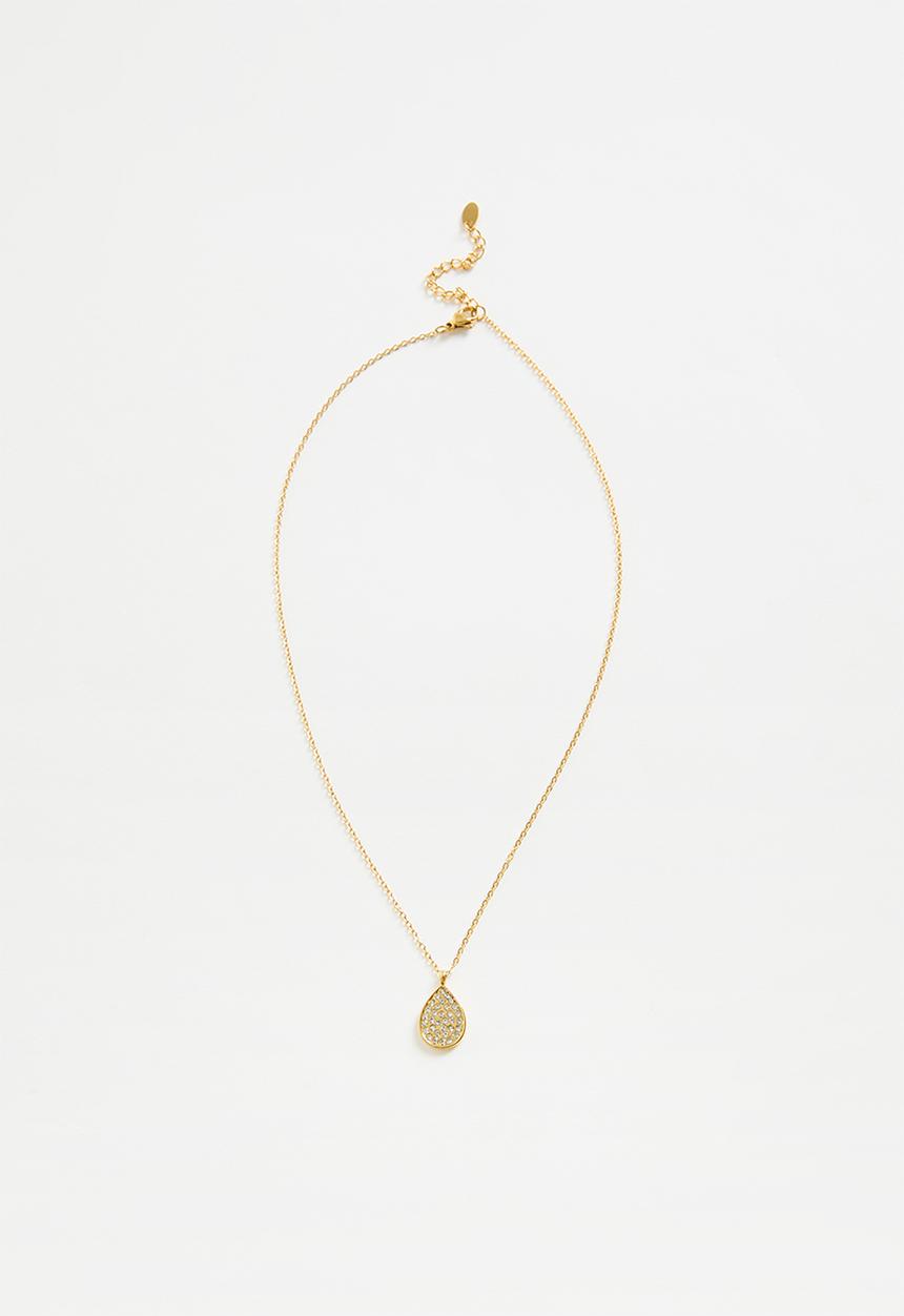 Zoe on Trend - Stylish Teardrop And Stone Set Necklace- Gold