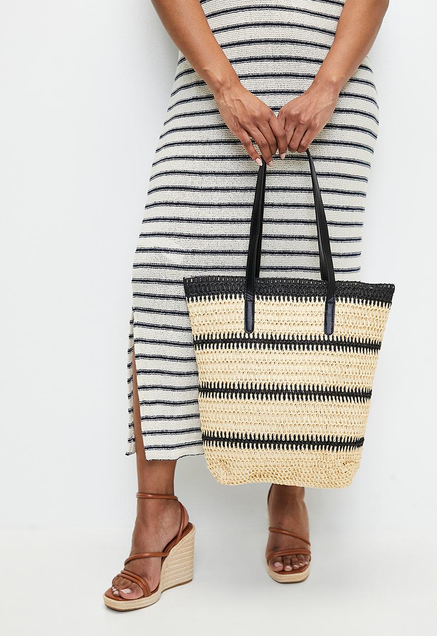 Tessa Design - Celine woven straw striped tote bag- natural